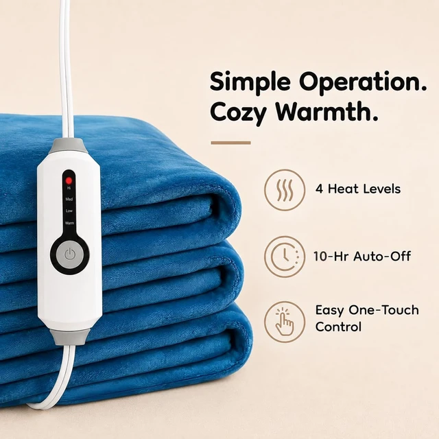 Alt view image 3 of 7 - Electric Heated Blanket Full Size 72"x 84", Flannel for Bed, Sofa and Couch, ETL Certified, 4 Heat Settings, 1-10H Timer, Overheat Protection, Machine Washable, Teal