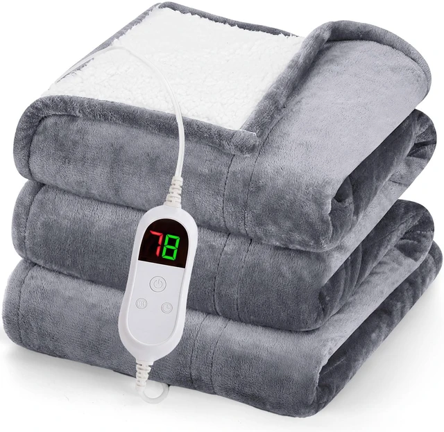 Main image of Heated Blanket Electric Throw 50"X60", Heating Blanket with 10 Heat Levels 1/2/4/6/8 Hours Auto-Off,Fleece Soft Sherpa Blanket,Gifts for Grandma Mom Seniors, Misty Grey