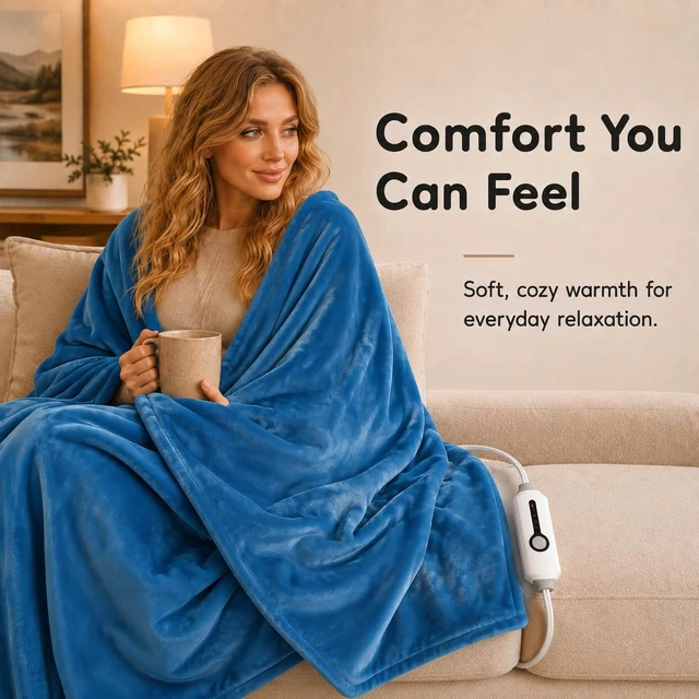 Alt view image 2 of 7 - Electric Heated Blanket Full Size 72"x 84", Flannel for Bed, Sofa and Couch, ETL Certified, 4 Heat Settings, 1-10H Timer, Overheat Protection, Machine Washable, Teal
