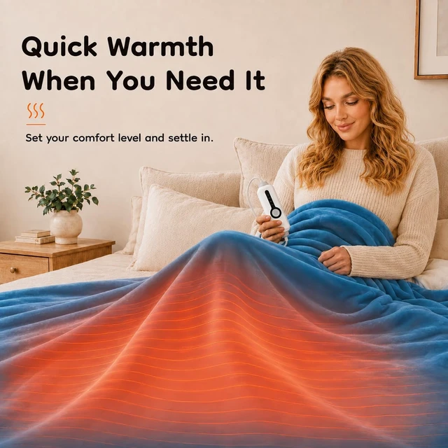 Alt view image 5 of 7 - Electric Heated Blanket Full Size 72"x 84", Flannel for Bed, Sofa and Couch, ETL Certified, 4 Heat Settings, 1-10H Timer, Overheat Protection, Machine Washable, Teal