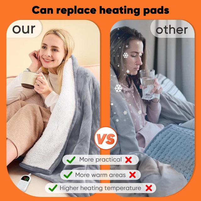 Alt view image 5 of 6 - Heated Blanket Electric Throw 50"X60", Heating Blanket with 10 Heat Levels 1/2/4/6/8 Hours Auto-Off,Fleece Soft Sherpa Blanket,Gifts for Grandma Mom Seniors, Misty Grey