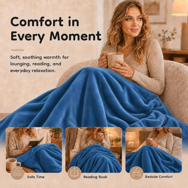 Alt view image 6 of 7 - Electric Heated Blanket Full Size 72"x 84", Flannel for Bed, Sofa and Couch, ETL Certified, 4 Heat Settings, 1-10H Timer, Overheat Protection, Machine Washable, Teal