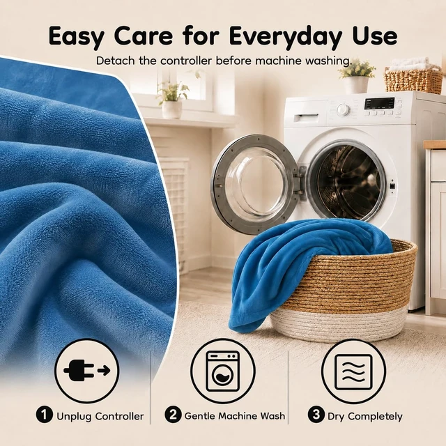 Alt view image 7 of 7 - Electric Heated Blanket Full Size 72"x 84", Flannel for Bed, Sofa and Couch, ETL Certified, 4 Heat Settings, 1-10H Timer, Overheat Protection, Machine Washable, Teal