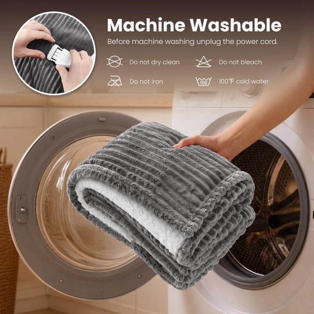 Alt view image 7 of 7 - Heated Blanket Electric Heating Throw 50"x60" Soft Flannel Sherpa | ETL Certified 2/4/6/8H Auto-Off 10 Heat Levels Overheat Protection Machine Washable,For Cold AC Office Room Cold Sleeper Gift
