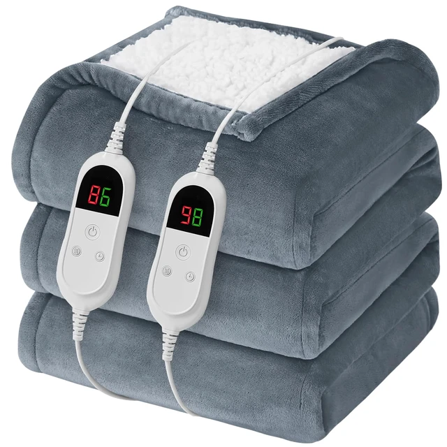 Main image of Heated Electric Blanket Queen Size, Dual Control 84" x 90, Ash Gray | Soft Plush Large Heating Blanket Queen for bed, 10 Heating Levels & 8 Hours Auto Off, Warm Gift for Grandma