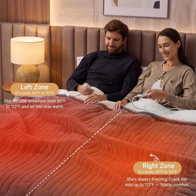 Alt view image 2 of 7 - Heated Electric Blanket Queen Size, Dual Control 84" x 90, Ash Gray | Soft Plush Large Heating Blanket Queen for bed, 10 Heating Levels & 8 Hours Auto Off, Warm Gift for Grandma