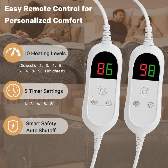 Alt view image 4 of 7 - Heated Electric Blanket Queen Size, Dual Control 84" x 90, Ash Gray | Soft Plush Large Heating Blanket Queen for bed, 10 Heating Levels & 8 Hours Auto Off, Warm Gift for Grandma