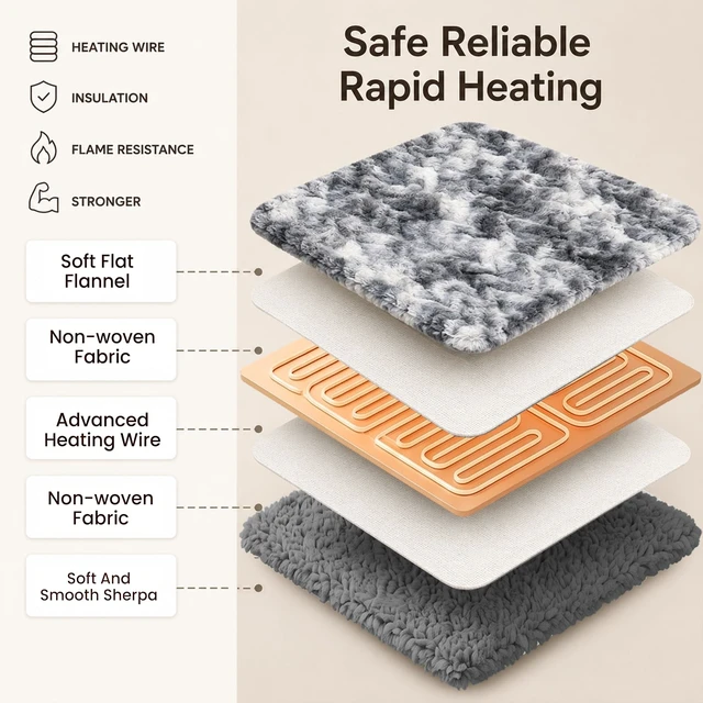 Alt view image 6 of 7 - Electric Heated Blanket Throw Size 50"x60", Soft Sherpa Faux Fur Heating Blanket with 10 Adjustable Heat Settings, Fast Heating, 1-8 Hour Timer Auto Shut Off & Overheat Protection & Machine Washable