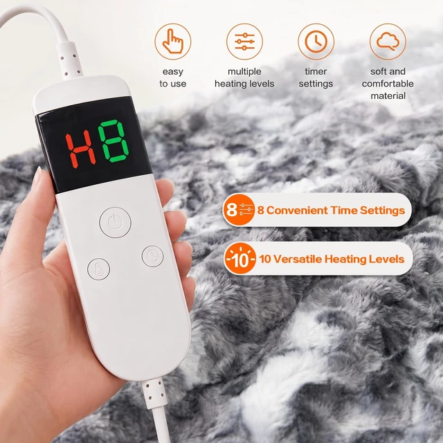 Alt view image 3 of 7 - Electric Heated Blanket Throw Size 50"x60", Soft Sherpa Faux Fur Heating Blanket with 10 Adjustable Heat Settings, Fast Heating, 1-8 Hour Timer Auto Shut Off & Overheat Protection & Machine Washable