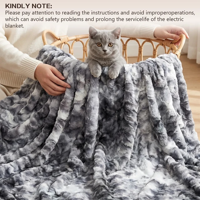 Alt view image 7 of 7 - Electric Heated Blanket Throw Size 50"x60", Soft Sherpa Faux Fur Heating Blanket with 10 Adjustable Heat Settings, Fast Heating, 1-8 Hour Timer Auto Shut Off & Overheat Protection & Machine Washable