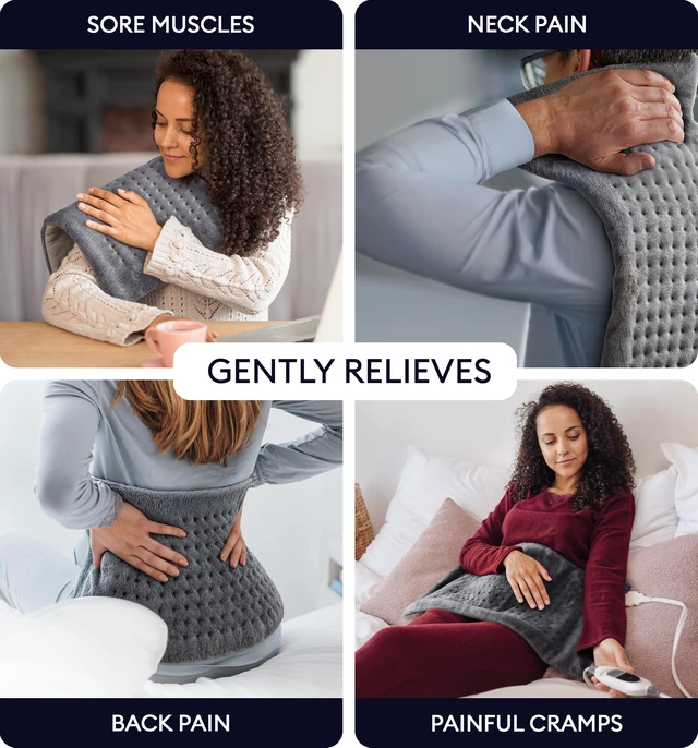 Alt view image 2 of 7 - Electric Heating Pad for Back Pain & Cramps Relief, Electric Throw, Self Care Gifts for Women, Heating Pad for Neck & Shoulder, Machine Washable Microplush, Auto Shut Off (12"x24", Tabby Gray)