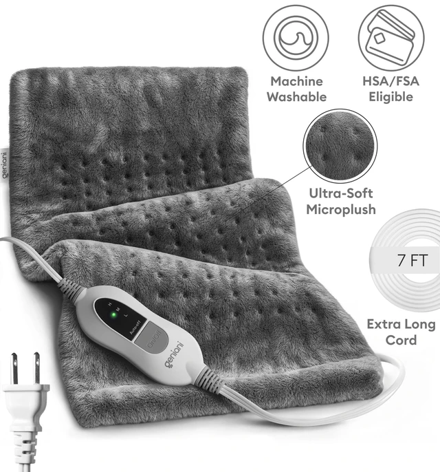 Alt view image 4 of 7 - Electric Heating Pad for Back Pain & Cramps Relief, Electric Throw, Self Care Gifts for Women, Heating Pad for Neck & Shoulder, Machine Washable Microplush, Auto Shut Off (12"x24", Tabby Gray)
