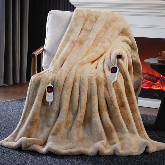 Main image of Heated Blanket, Soft Faux Rabbit Fur Electric Throw, 84"×90" | Electric Blanket with 10 Heating Levels 5 Setting Timer Auto Off, Cozy Warm Heating Blankets, Machine Washable, Brown