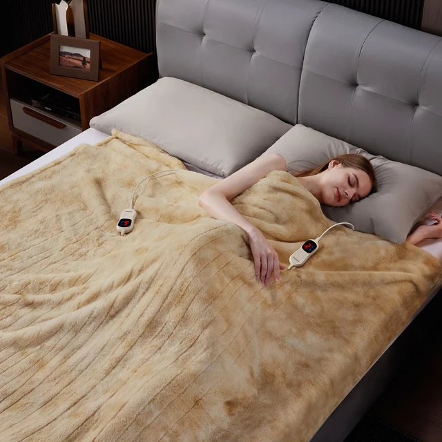 Alt view image 6 of 7 - Heated Blanket, Soft Faux Rabbit Fur Electric Throw, 84"×90" | Electric Blanket with 10 Heating Levels 5 Setting Timer Auto Off, Cozy Warm Heating Blankets, Machine Washable, Brown