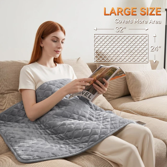 Alt view image 2 of 7 - King Size Heating Pad for Back 32"x24" Extra Large Heat Pad | FSA Eligible/HSA Electric Heating Pad for Back Pain&Period Cramps 6 Temperature/Auto Shut Off Settings Machine Washable Gray