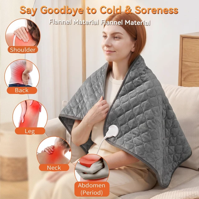 Alt view image 3 of 7 - King Size Heating Pad for Back 32"x24" Extra Large Heat Pad | FSA Eligible/HSA Electric Heating Pad for Back Pain&Period Cramps 6 Temperature/Auto Shut Off Settings Machine Washable Gray