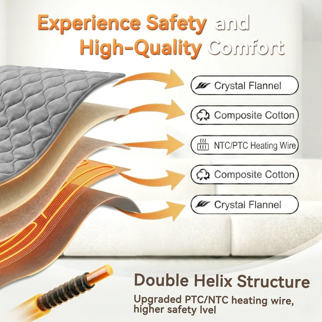 Alt view image 7 of 7 - King Size Heating Pad for Back 32"x24" Extra Large Heat Pad | FSA Eligible/HSA Electric Heating Pad for Back Pain&Period Cramps 6 Temperature/Auto Shut Off Settings Machine Washable Gray