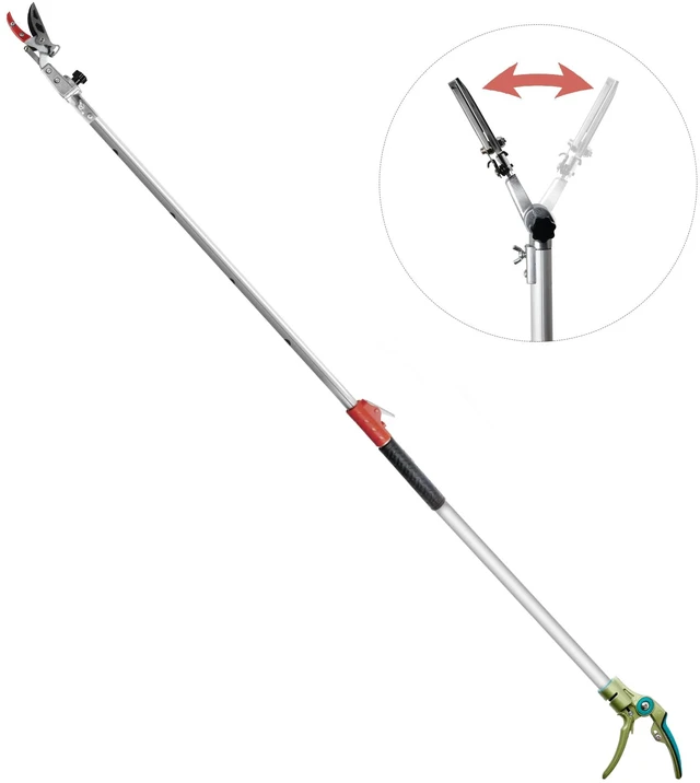 Main image of Pruner for Garden, Cut Upto 1 Inch & Hold Telescopic Pole Pruner, Fruit Picker with Rotating Blade Head, Lightweight Aluminum Extendable Handle for Tree Branch Cutter, 3.67-5.45 FT, Silver