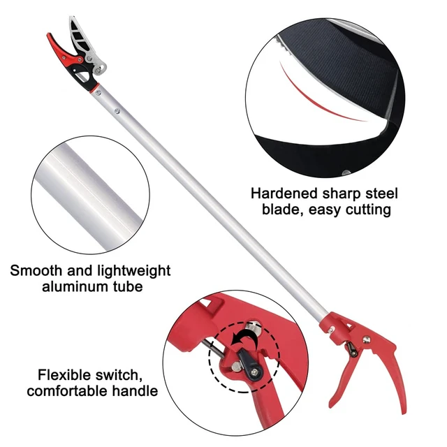Alt view image 3 of 7 - 32-Inch Cut and Hold Pruners, Long-Reach Tree Pruner with Rotating Cutter Head, Long Pruning Shears for Garden, Fruit Picking, Branches Trimming