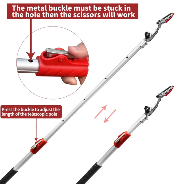 Alt view image 3 of 7 - Pruner for Garden, Cut Upto 1 Inch & Hold Telescopic Pole Pruner, Fruit Picker with Rotating Blade Head, Lightweight Aluminum Extendable Handle for Tree Branch Cutter, 3.67-5.45 FT, Silver
