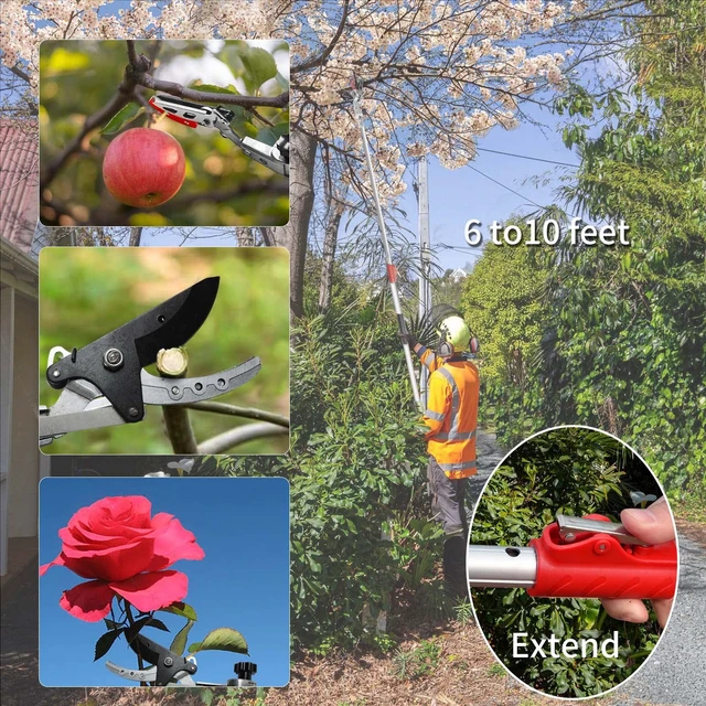 Alt view image 7 of 7 - Pruner for Garden, Cut Upto 1 Inch & Hold Telescopic Pole Pruner, Fruit Picker with Rotating Blade Head, Lightweight Aluminum Extendable Handle for Tree Branch Cutter, 3.67-5.45 FT, Silver