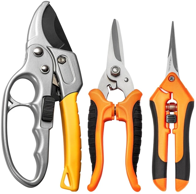 Main image of 3 Pack Garden Scissors kit Professional Garden Pruning Shears Stainless Steel Garden Shears Gardening Clippers Flower Plant Scissors Tools Arthritis Weak Hand Pruner Work 3 Times Easier