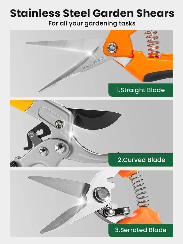 Alt view image 3 of 7 - 3 Pack Garden Scissors kit Professional Garden Pruning Shears Stainless Steel Garden Shears Gardening Clippers Flower Plant Scissors Tools Arthritis Weak Hand Pruner Work 3 Times Easier