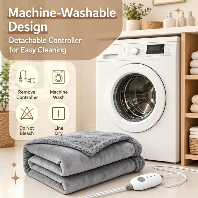 Alt view image 5 of 7 - Electric Heated Blanket, Gray, Full 72"x84", Flannel and Sherpa | ETL certified, overheat protection, 5 heat settings, 10-hour auto-off, machine washable, for bed, sofa, gift-ready