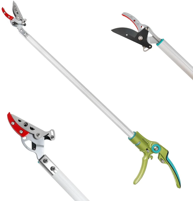 Main image of 32 Inch Cut and Hold Pole Pruner - Lightweight Long Reach Tree Trimmer with Snip and Grip Technology, 1/2 Inch Cutting Capacity, One-Hand Use Fruit Picker for Roses, Persimmons & Tall Branches