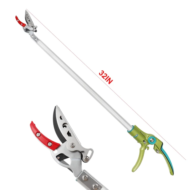 Alt view image 3 of 7 - 32 Inch Cut and Hold Pole Pruner - Lightweight Long Reach Tree Trimmer with Snip and Grip Technology, 1/2 Inch Cutting Capacity, One-Hand Use Fruit Picker for Roses, Persimmons & Tall Branches