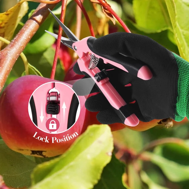 Alt view image 2 of 7 - 4 Packs Garden Pruning Shears Stainless Steel Blades Handheld Pruners Set with Gardening Gloves(Pink)