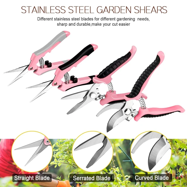 Alt view image 6 of 7 - 4 Packs Garden Pruning Shears Stainless Steel Blades Handheld Pruners Set with Gardening Gloves(Pink)