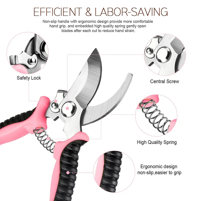 Alt view image 7 of 7 - 4 Packs Garden Pruning Shears Stainless Steel Blades Handheld Pruners Set with Gardening Gloves(Pink)