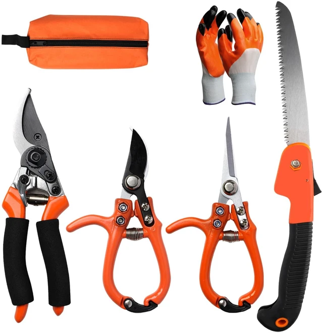 Main image of 6Pcs Pruning Shears Set with Bypass Pruning Shears, Garden Scissors, Pruning Snips,Saw,Gloves,Storage Bag,Handheld Garden Shears Set for Plant