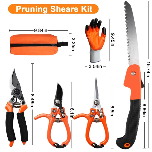 Alt view image 7 of 7 - 6Pcs Pruning Shears Set with Bypass Pruning Shears, Garden Scissors, Pruning Snips,Saw,Gloves,Storage Bag,Handheld Garden Shears Set for Plant