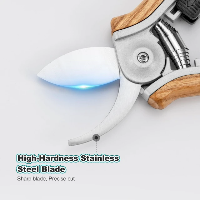 Alt view image 3 of 7 - Mini Pruning Shears for Gardening Curved Blades Hand Pruners with Wooden Handle Garden Scissors Snips Stainless Steel Trimming Small Clippers Bonsai Compact Size Sheaering Tool