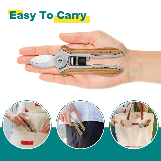 Alt view image 6 of 7 - Mini Pruning Shears for Gardening Curved Blades Hand Pruners with Wooden Handle Garden Scissors Snips Stainless Steel Trimming Small Clippers Bonsai Compact Size Sheaering Tool