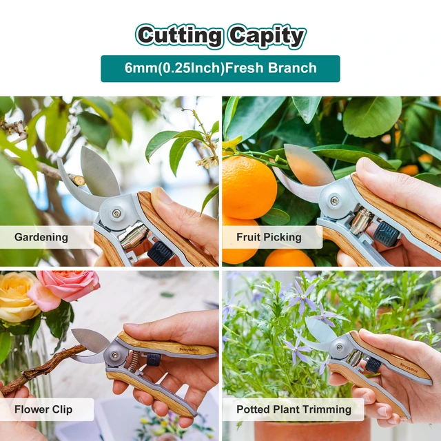 Alt view image 7 of 7 - Mini Pruning Shears for Gardening Curved Blades Hand Pruners with Wooden Handle Garden Scissors Snips Stainless Steel Trimming Small Clippers Bonsai Compact Size Sheaering Tool