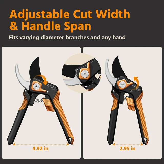 Alt view image 4 of 6 - Pruning Shears for Gardening Professional Bypass Hand Pruner Stainless Steel Sharp Blade Garden Scissors Plant Flower Garden Clipper Orange 1 Pack
