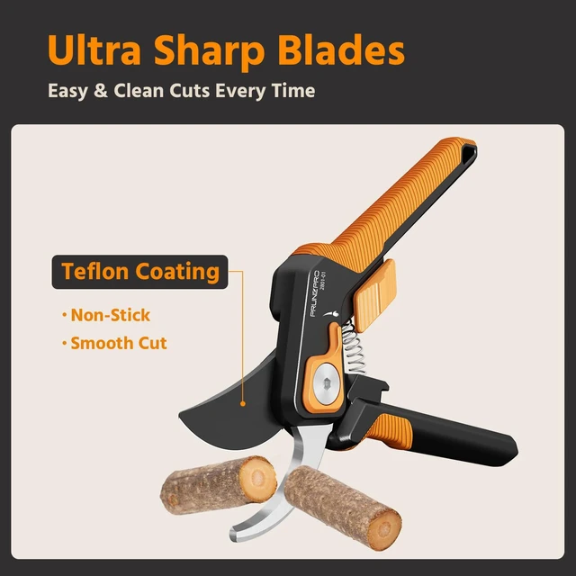Alt view image 3 of 6 - Pruning Shears for Gardening Professional Bypass Hand Pruner Stainless Steel Sharp Blade Garden Scissors Plant Flower Garden Clipper Orange 1 Pack