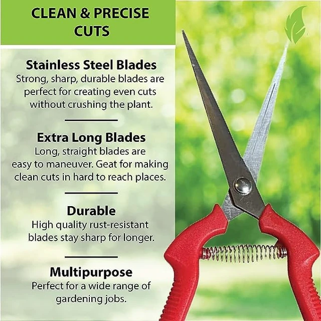 Alt view image 2 of 7 - Long Stainless Steel Pruner Pruning Shears Clippers Snips Sharp Bonsai Cutter Plant Trimming Scissors Straight Blade Garden Scissors Tool Great for Roses Flowers Herbs Fruits