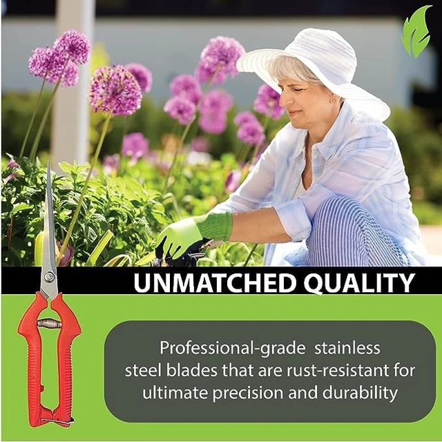 Alt view image 3 of 7 - Long Stainless Steel Pruner Pruning Shears Clippers Snips Sharp Bonsai Cutter Plant Trimming Scissors Straight Blade Garden Scissors Tool Great for Roses Flowers Herbs Fruits