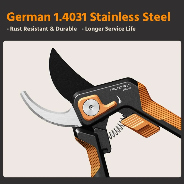 Alt view image 2 of 6 - Pruning Shears for Gardening Professional Bypass Hand Pruner Stainless Steel Sharp Blade Garden Scissors Plant Flower Garden Clipper Orange 1 Pack