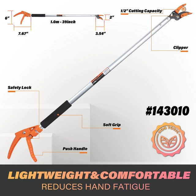 Alt view image 2 of 7 - 143010 Long Reach 3.5 ft (1.0m) Cut & Hold Bypass Pruner - Lightweight Aluminum, Rust-Resistant, Ergonomic Grip, 1/4" Max Cut - Ideal for Precision Gardening & Pruning