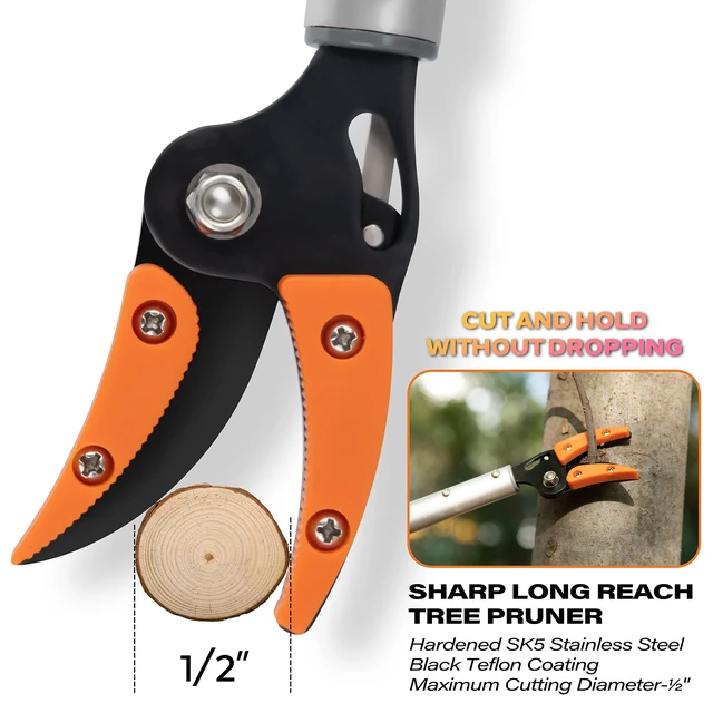 Alt view image 6 of 7 - 143010 Long Reach 3.5 ft (1.0m) Cut & Hold Bypass Pruner - Lightweight Aluminum, Rust-Resistant, Ergonomic Grip, 1/4" Max Cut - Ideal for Precision Gardening & Pruning
