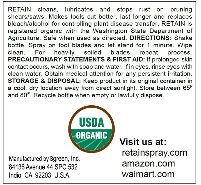 Alt view image 3 of 5 - Organic Pruning Tool Cleaner, Lube, No Rust 4 oz Spray