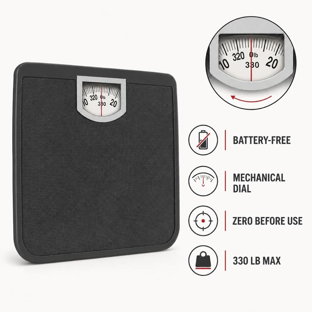 Alt view image 3 of 7 - Bathroom Scale Analog, 330 lb Non Digital Weight Scale | Spring-Driven Dial, Metal Platform, No Charging Required