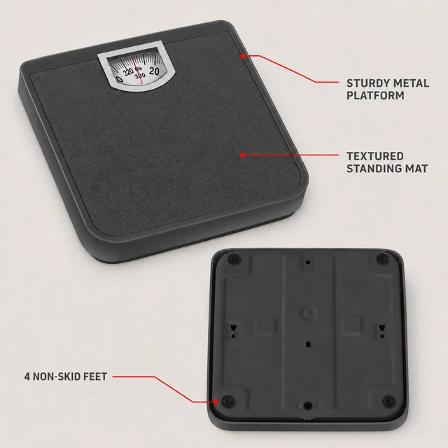 Alt view image 4 of 7 - Bathroom Scale Analog, 330 lb Non Digital Weight Scale | Spring-Driven Dial, Metal Platform, No Charging Required