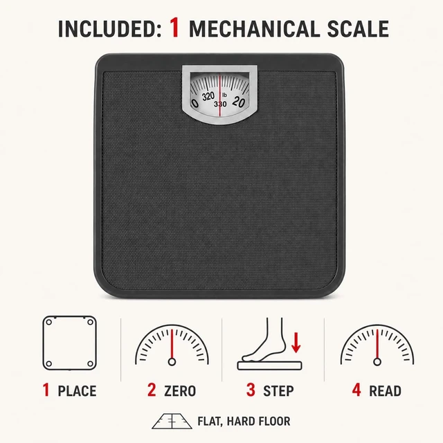 Alt view image 7 of 7 - Bathroom Scale Analog, 330 lb Non Digital Weight Scale | Spring-Driven Dial, Metal Platform, No Charging Required
