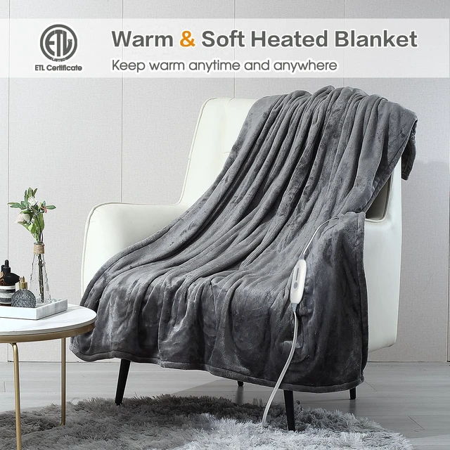 Alt view image 2 of 7 - Heated Blanket Throw, Super Soft Flannel Electric Throw Blanket | 3 Heating Levels, 4H Auto Off,Overheat Protection, Machine Washable, Fast Heating, ETL & FCC Certified, for Home Office Sofa